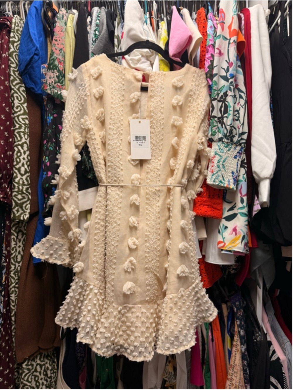 Saints & Secrets Beige Long Sleeve Dress with Pom Poms Size M - Picture 5 of 13